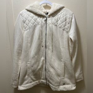 Women’s Eddie Bauer Faux Shearling Lined Full Zip Sweatshirt Ivory Size XL